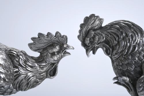 DOS GALLOS ESPAÑOLES EN PLATA, MED. SIGLO XX.