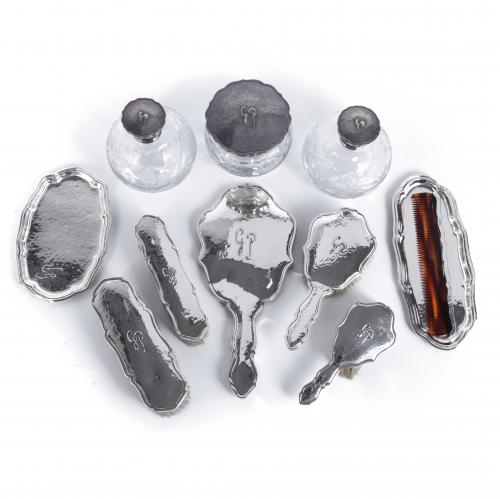 SPANISH SILVER TOILET SET, MID 20TH CENTURY.