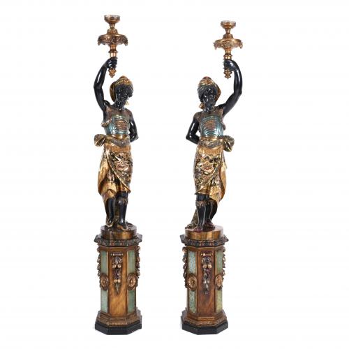 PAIR OF VENETIAN TORCH HOLDERS OR "BLACKAMOORS", 19TH-20TH CENTURY.