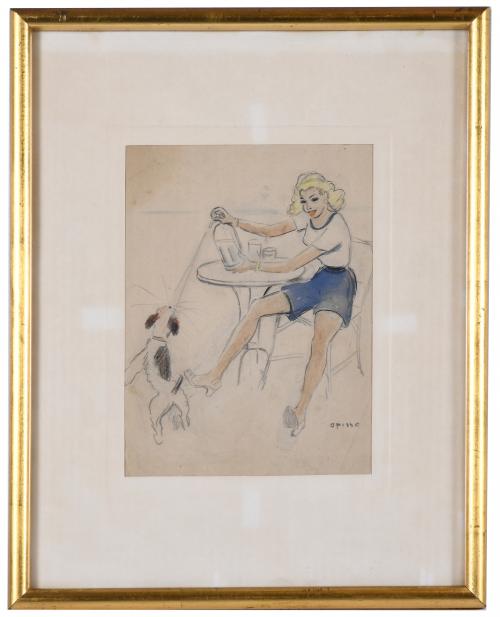 RICARD OPISSO (1880-1966). "CHICA, PERRO Y SIFÓN".