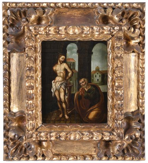 16TH-17TH CENTURIES SPANISH SCHOOL. "CHRIST TIED TO THE PIL