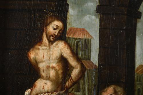 16TH-17TH CENTURIES SPANISH SCHOOL. "CHRIST TIED TO THE PIL