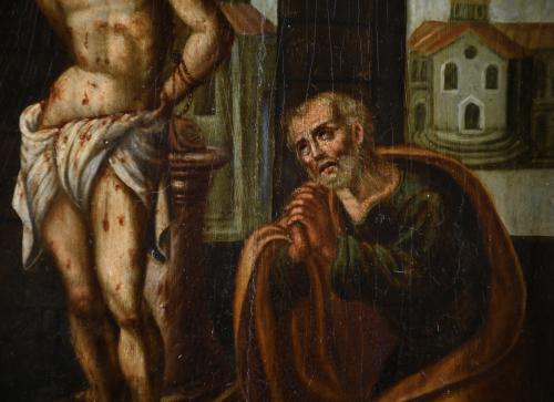 16TH-17TH CENTURIES SPANISH SCHOOL. "CHRIST TIED TO THE PIL