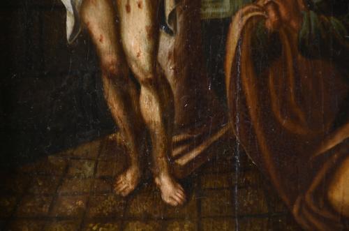 16TH-17TH CENTURIES SPANISH SCHOOL. "CHRIST TIED TO THE PIL