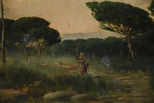 RICARDO MANZANET (1853-1939). "LANDSCAPE WITH A COUNTRY WOM