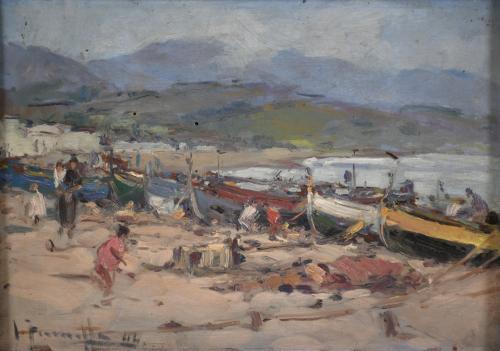 JOAQUIM TERRUELLA MATILLA (1891-1957). "BOATS ON THE BEACH"