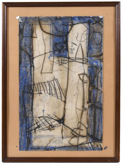 ESCUELA ESDPAÑOLA, SIGLO XX. "COMPOSICIÓN EN AZULES", 1992.