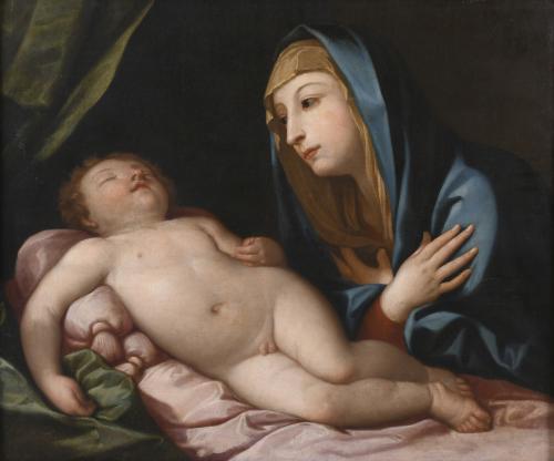 ITALIAN SCHOOL, 17TH-18TH CENTURY. FOLLOWER OF GUIDO RENI. "MADONNA AND SLEEPING CHILD".