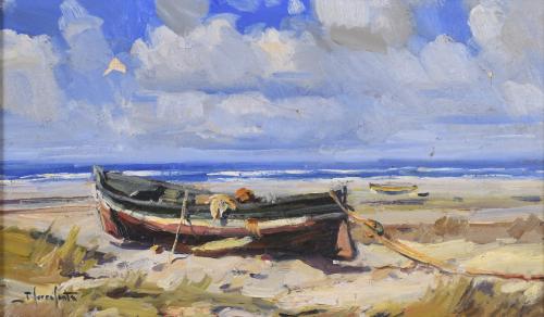 JOSEP SERRASANTA (1916-1998). "BOAT ON THE SEASHORE".