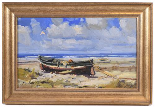 JOSEP SERRASANTA (1916-1998). "BOAT ON THE SEASHORE".