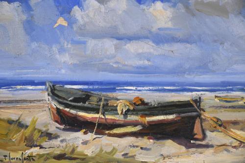JOSEP SERRASANTA (1916-1998). "BOAT ON THE SEASHORE".