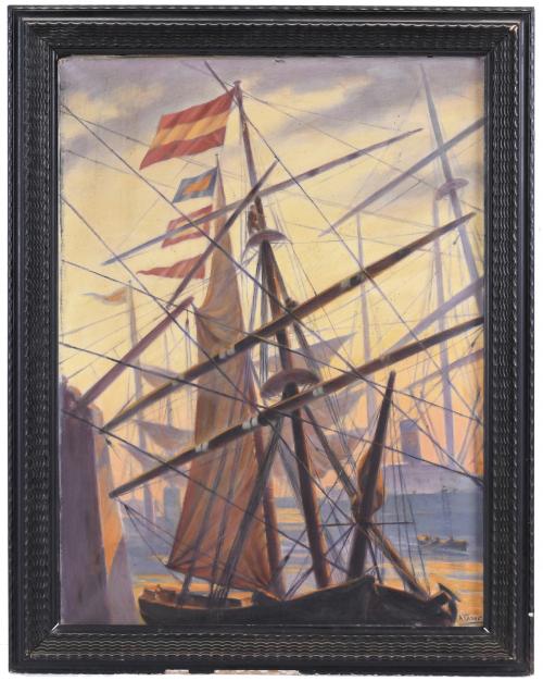 A. CASALS (20TH C.). "PORT VIEW".