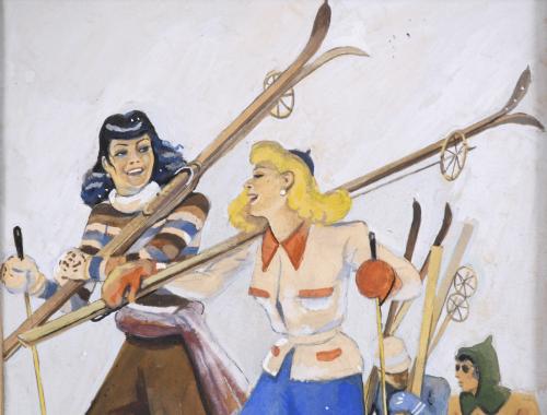RICARD OPISSO (1880-1966). "GIRLS SKIING".