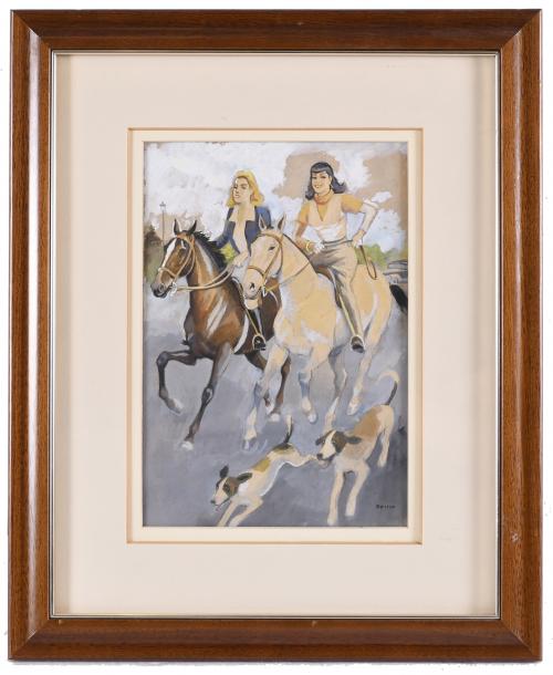 RICARD OPISSO (1880-1966). "GIRLS ON HORSEBACK AND DOGS".