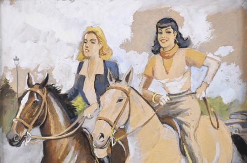 RICARD OPISSO (1880-1966). "GIRLS ON HORSEBACK AND DOGS".