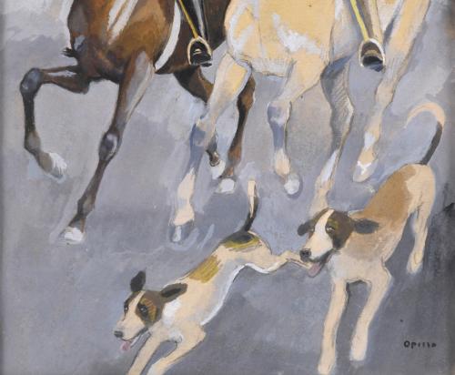 RICARD OPISSO (1880-1966). "GIRLS ON HORSEBACK AND DOGS".