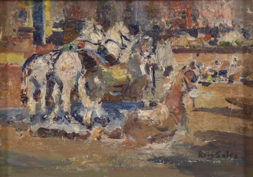 JOAN ROIG Y SOLER (1852-1909). "CARDBOAD HORSES".