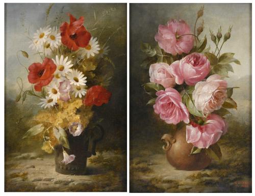 EUGENE GIBAULT (19TH CENTURY). Pair of floral still lifes, 1885.