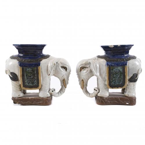 PAIR OF INDIAN ELEPHANT-SHAPED PEDESTALS. 19TH CENTURY.