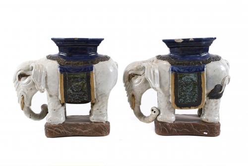 PAIR OF INDIAN ELEPHANT-SHAPED PEDESTALS. 19TH CENTURY.