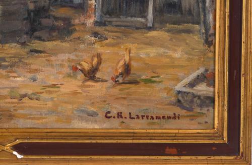 C.R. LARRAMENDI (19TH-20TH CENTURY). "COURTYARD WITH HENS".