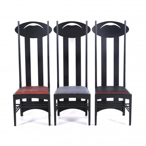 AFTER MODELS BY RENNIE MACKINTOSH. THREE "ARGYLE" CHAIRS, MID 20TH CENTURY.