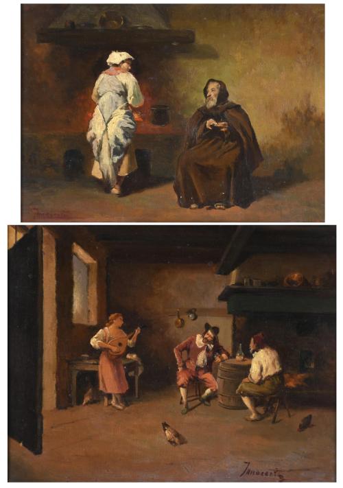 AFTER MODELS BY CAMILLO INNOCENTI (1871-1961). Pair of genre scenes.