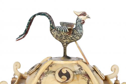 CHINESE BONE CARVING, "CEREMONIAL GAIT WITH PAGODA", 20TH C