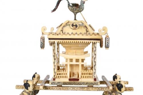 CHINESE BONE CARVING, "CEREMONIAL GAIT WITH PAGODA", 20TH C