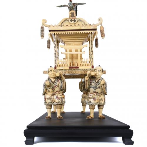 CHINESE BONE CARVING, "CEREMONIAL GAIT WITH PAGODA", 20TH C