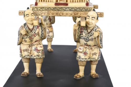 CHINESE BONE CARVING, "CEREMONIAL GAIT WITH PAGODA", 20TH C