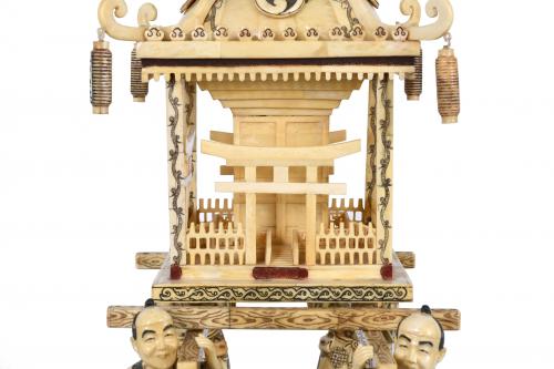 CHINESE BONE CARVING, "CEREMONIAL GAIT WITH PAGODA", 20TH C