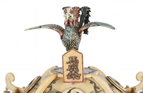 CHINESE BONE CARVING, "CEREMONIAL GAIT WITH PAGODA", 20TH C