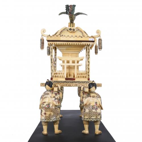 CHINESE BONE CARVING, "CEREMONIAL GAIT WITH PAGODA", 20TH C
