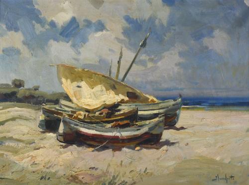 JOSEP SERRASANTA (1916-1998). "BOATS ON THE SAND".