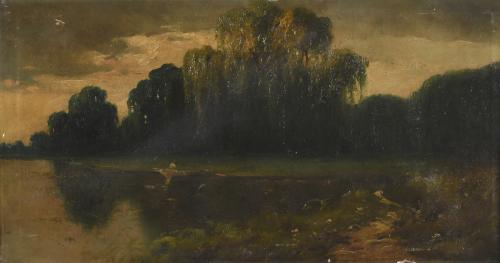 LATE 19TH CENTURY SPANISH SCHOOL. "BOAT ON THE LAKE".