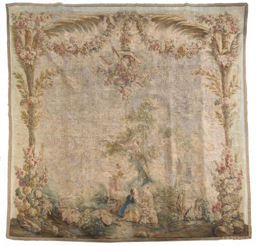 TAPESTRY WITH GALLANT SCENE, EARLY 19TH CENTURY.