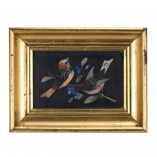 SMALL HARD STONE "BIRDS ON A BRANCH", 20TH CENTURY.