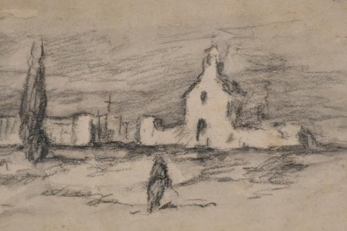 MODEST URGELL I INGLADA (1839-1919). "CEMETERY AND FIGURE".
