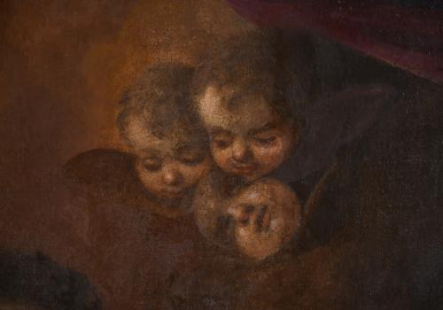 ESCUELA ESPAÑOLA, SIGLO XVIII. "NIÑO JESÚS DORMIDO SOBRE LA