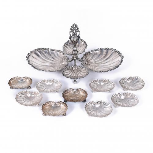 SILVER SET FOR SNAKCS, ROCALLA STYLE, 20TH CENTURY. 