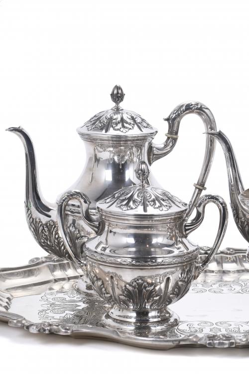 VICTORIAN STYLE SILVER TEA AND COFFEE SET, MID 20TH CENTURY