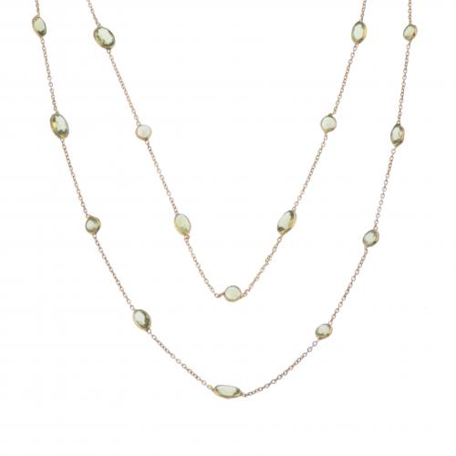 COLLAR LARGO PLATA DORADA Y OLIVINA.
