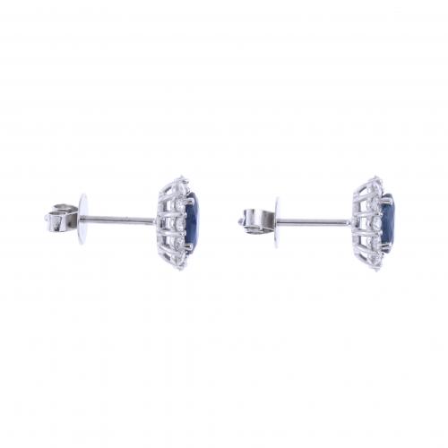 SAPPHIRE AND DIAMONDS ROSETTE EARRINGS.