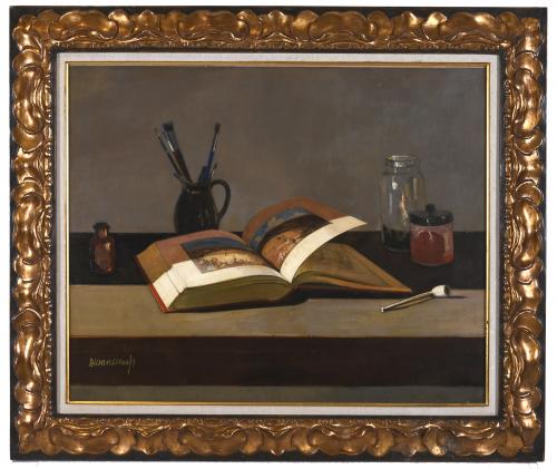 RAFAEL DURANCAMPS (1891-1979). "BODEGÓN LIBRO Y PIPA".