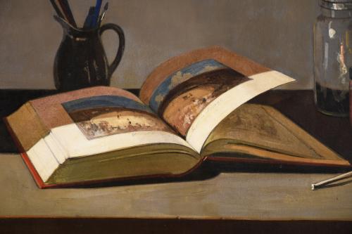 RAFAEL DURANCAMPS (1891-1979). "BODEGÓN LIBRO Y PIPA".