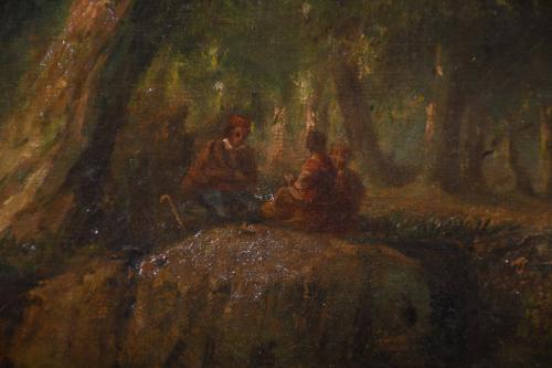 ESCUELA CATALANA S. XIX.  "PAISAJE CON FIGURAS".