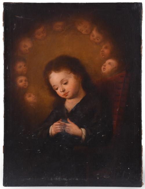 ESCUELA ESPAÑOLA, SIGLO XVIII. "NIÑO JESÚS RODEADO DE ÁNGELES".