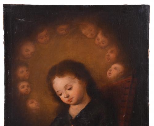ESCUELA ESPAÑOLA, SIGLO XVIII. "NIÑO JESÚS RODEADO DE ÁNGEL