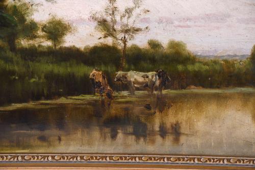 JOAQUIM VAYREDA VILA (1843-1894). "PAISAJE CON VACAS".